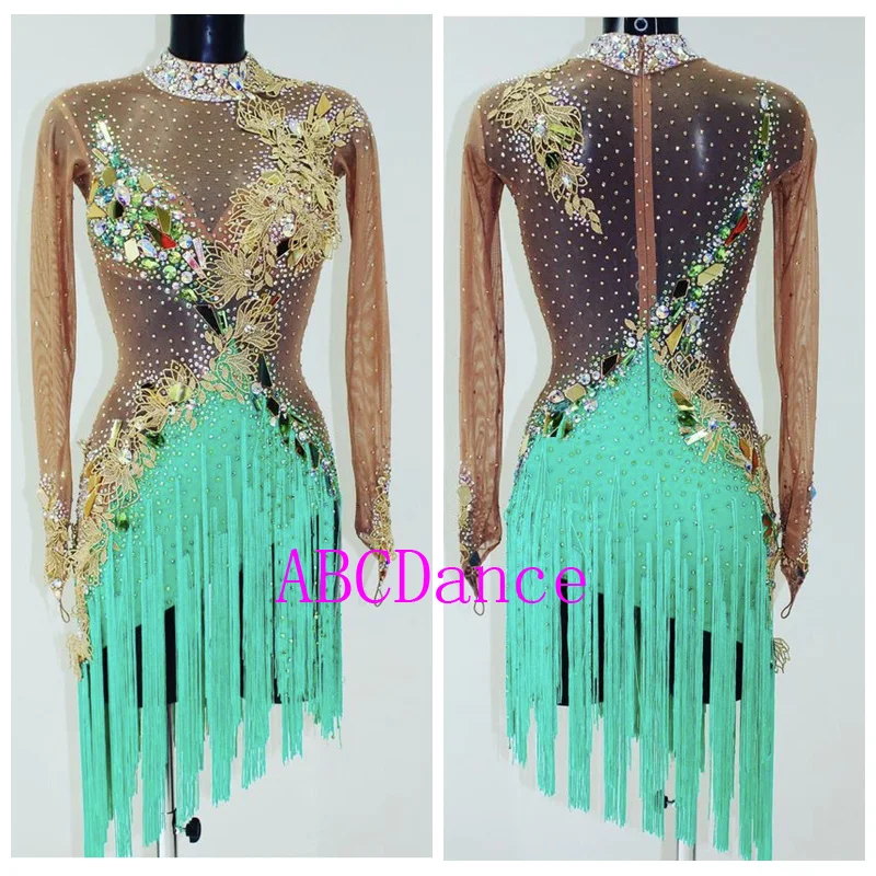 New style competition latin dance dress costume Fringe latin dancewear ladies costume  sexy latin wear for women Long Sleeve