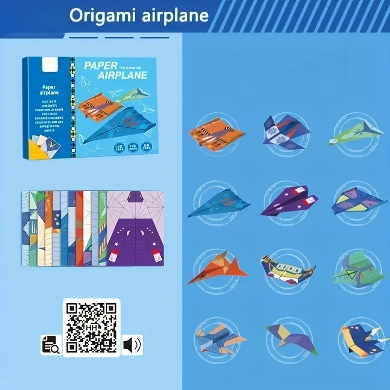 Kit di giocattoli per aeroplani di carta origami colorati 12 stili 36 fogli Giocattoli artigianali per aeroplani di carta 3D fai da te per bambini Regalo creativo fatto a mano