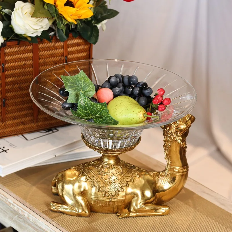 GY55 European modern, crystal glass with copper camel, fruit plate storage, tabletop decorative ornament