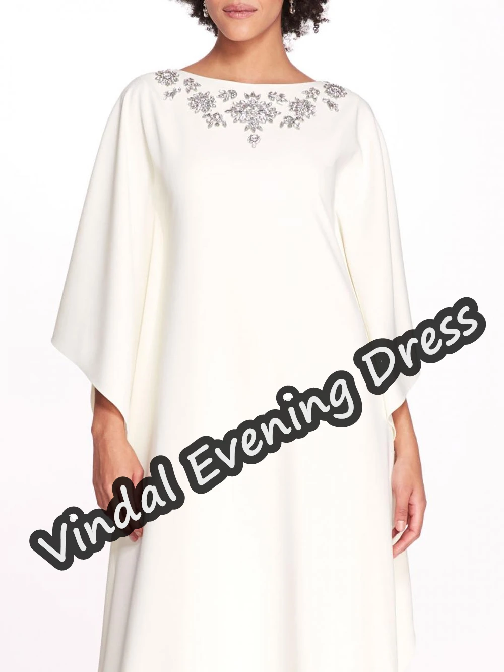 Vestido feminino com decote colher, até o chão, sutiã embutido elegante, crepe da Arábia Saudita, mangas 3/4, linha A, vintage, 2024