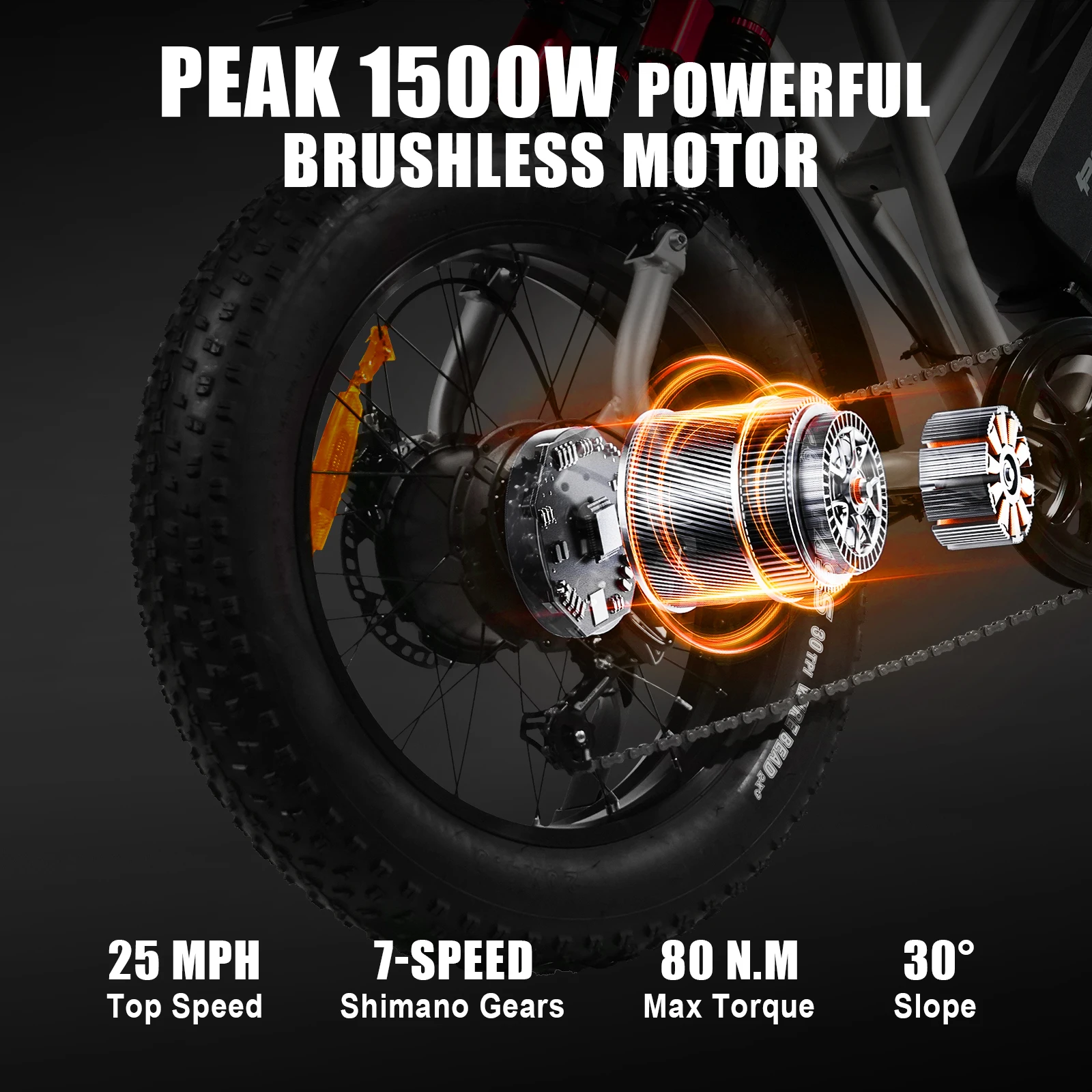Peak-1500W-Bici elettrica per adulti-adolescenti Batteria 48V 20Ah E-bike, 20" Fat Tire Dirt Bike Velocità massima 25MPH, Blocco NFC, 7 velocità