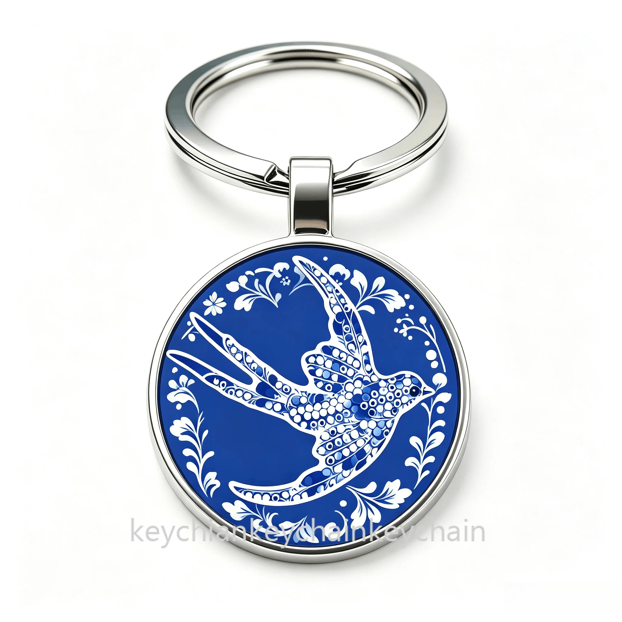 Russia blue background swallow bird Keychain Keyring Bag Pendant Gift