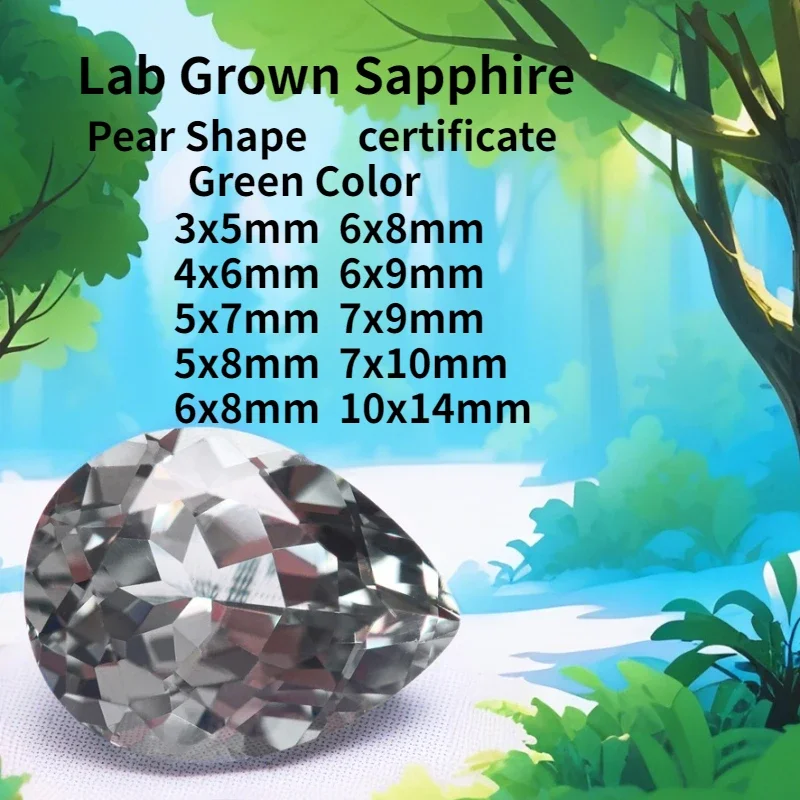 

Lab Grown Sapphire Green Color Pear Shape Gemstone VVS1 Charm Diy Jewelry Making Bracelet Materials Selectable AGL Green Color