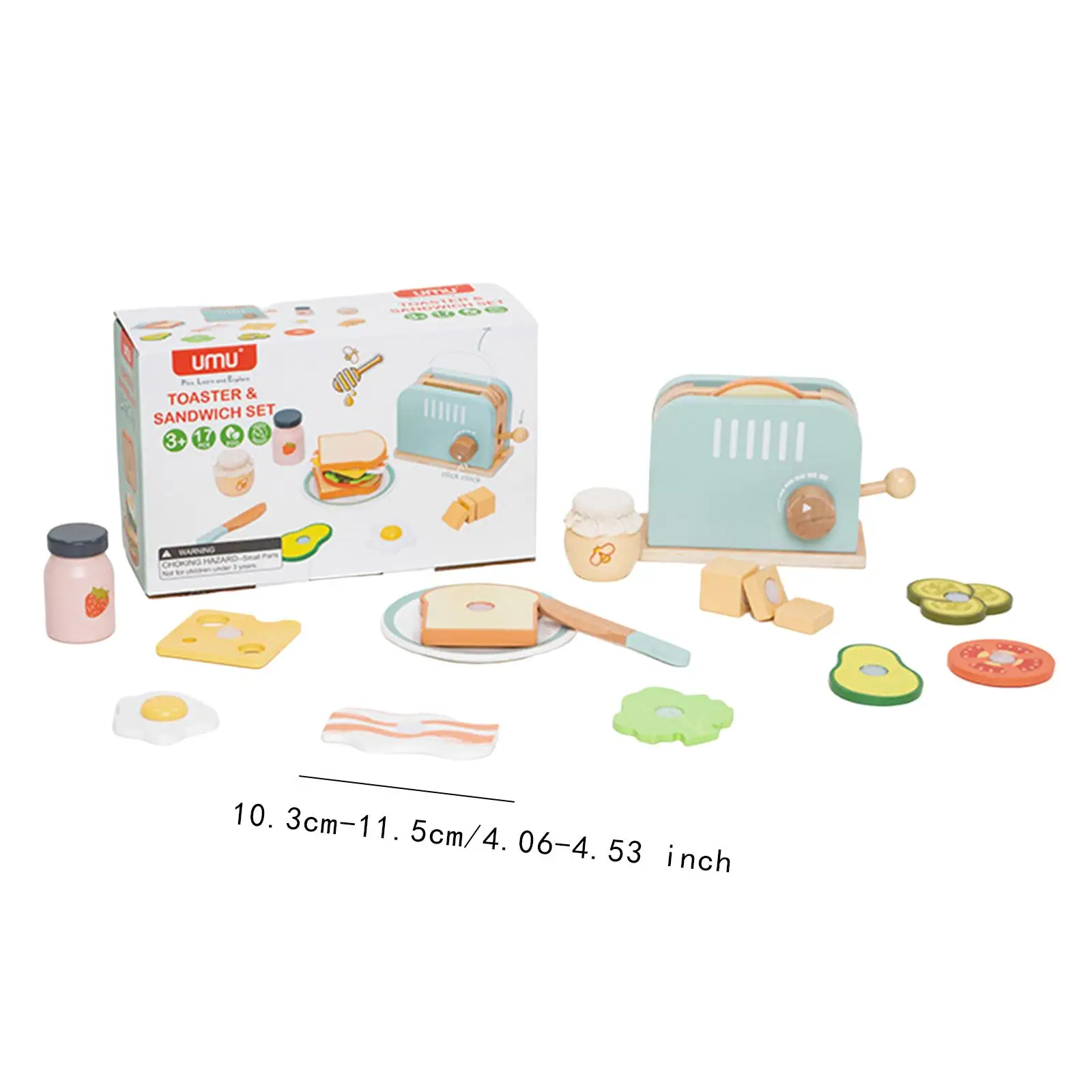 Brotbackautomaten-Spielzeug, zum Spielen, Essen-Set, Frühstücksspielset, Spielküchenzubehör, Küchenspielzeug aus Holz für Mädchen und Jungen