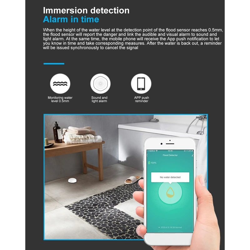 YFD22เซ็นเซอร์การแช่น้ำ Tuya เครื่องควบคุมสถานการณ์450mAh การรั่วไหลของน้ำและสัญญาณเตือนเซ็นเซอร์ล้น