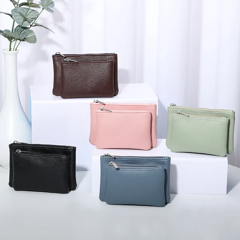 กระเป๋าเงินสำหรับผู้หญิงใหม่สีทึบกระเป๋าหนัง PU dompet koin แบบถอดได้ใส่บัตรและกุญแจ