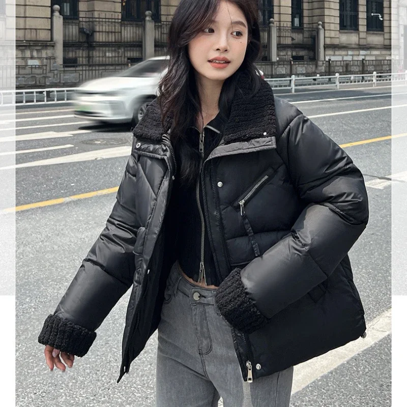 Winter Women\'s Clothing Warm Puffer Jacket Cute Short Parkas Patchwork Cotton-padded Coat Cheap Zipper Windproof Outerwear Thick