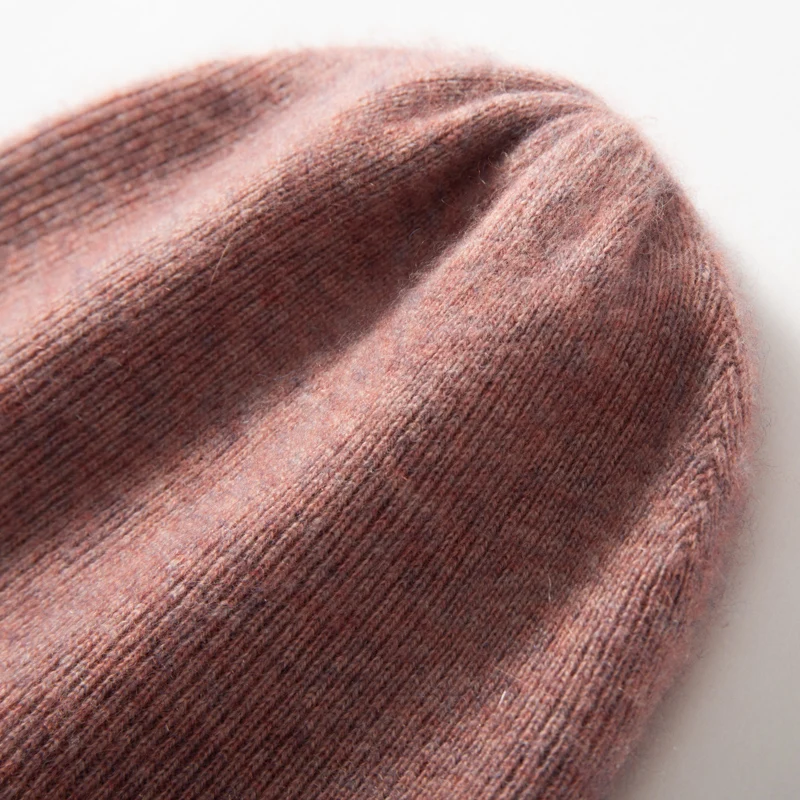 Autumn Winter Knitted Hat with Ear Protection 100% Pure Cashmere Double Layer Warm Woolen Line Overhead Style for Cold Weather