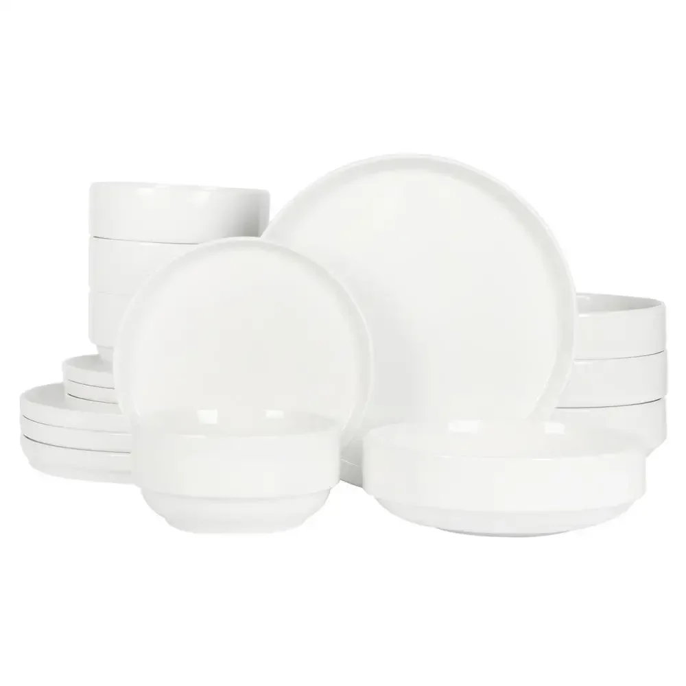 

16-Piece Stackable Porcelain Dinnerware Set Chip Resistant Dishwasher and Microwave Safe Complete Dinner Service 4 Classic White