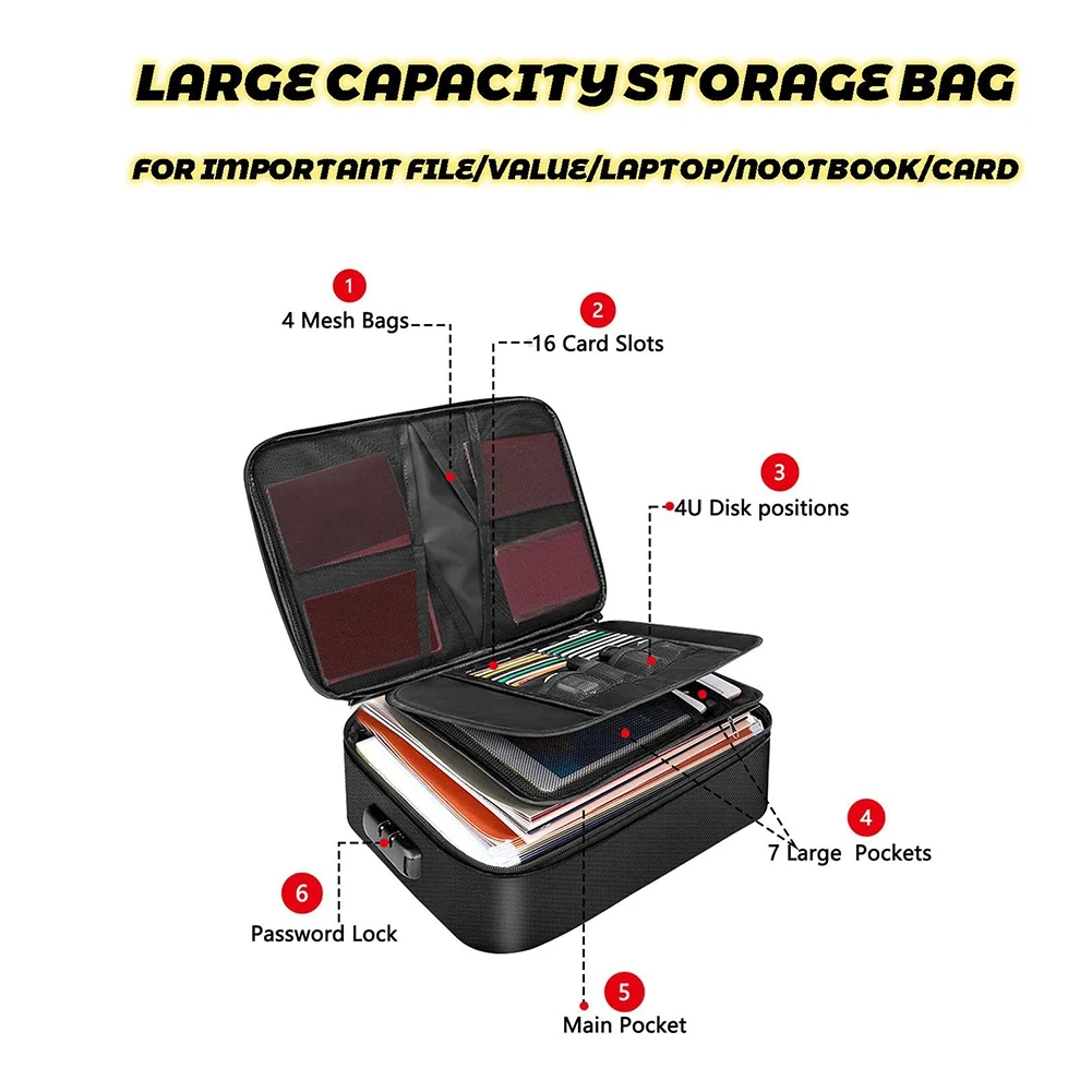 

A16R-Fireproof File Organizer Bags,Fireproof And Waterproof Document Box With Money Bag, Fireproof Safe Bag With Lock