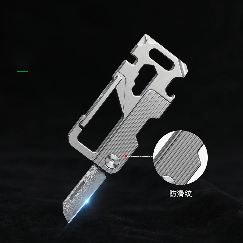 Imagem -05 - Titanium Alloy Buckle Folding Knife Damascus Blade Abridor de Garrafas Chave de Fenda Segurança ao ar Livre Auto-defesa Edc Tools em 1