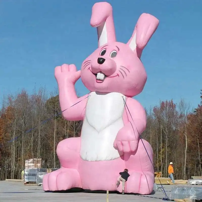Display Pink Giant Vintage Lawn Iatable Easter Bunny With LED Airblown Rabbit Balloon For Outdoor Festival Decoration