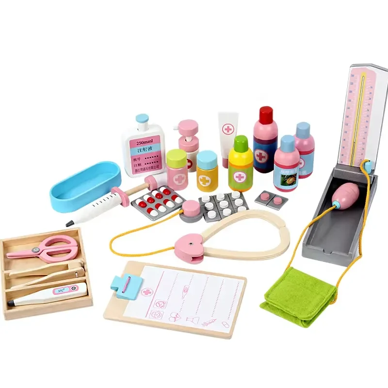 Wholesale Wooden Medical Kit Toy Set Pretend Play Doctor Role Play Toys for Girls Educational Early Learning Gift