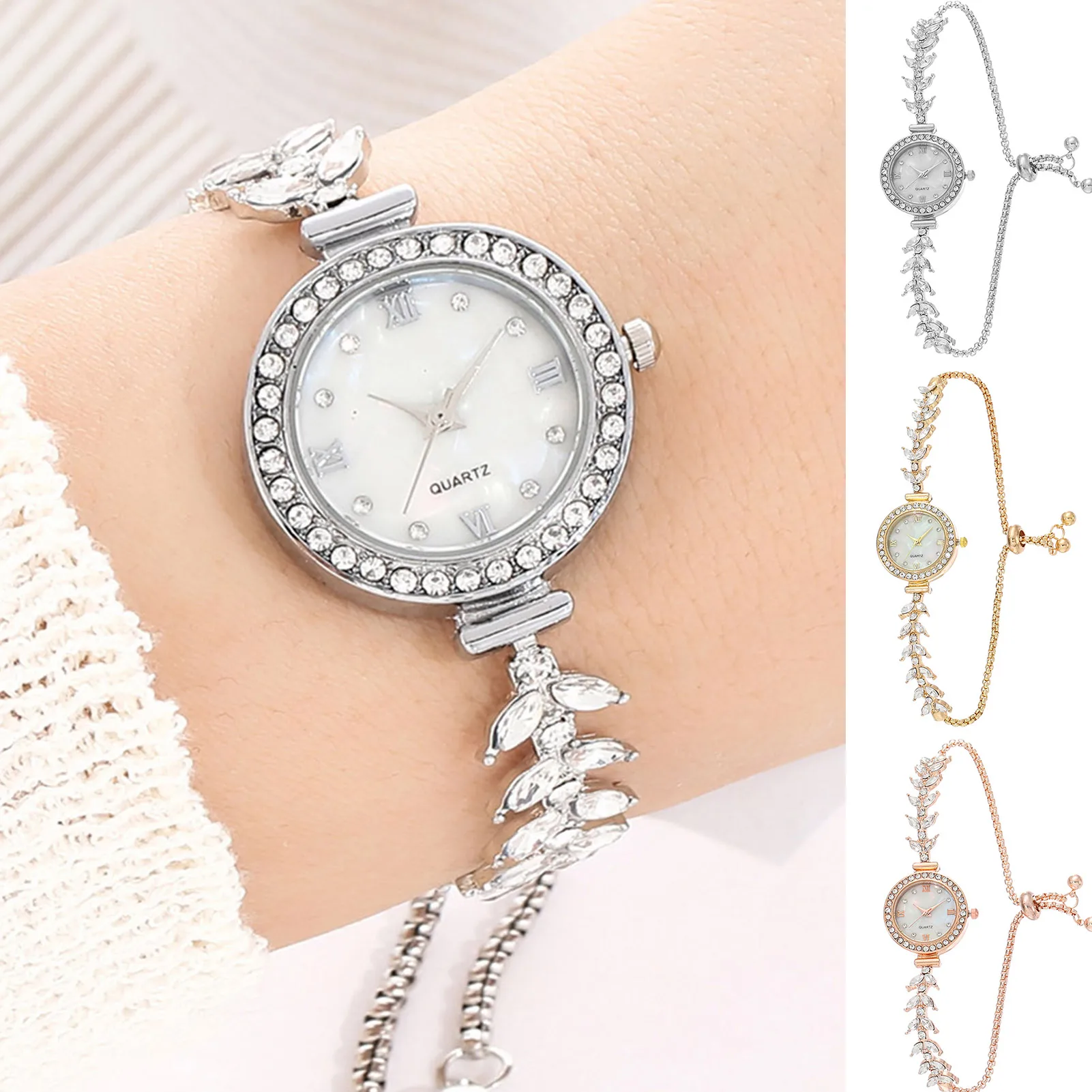 

Женские наручные часы с бриллиантами, кварцевые часы с кристаллами, часы с регулируемым браслетом для невест, для свадебных банкетов