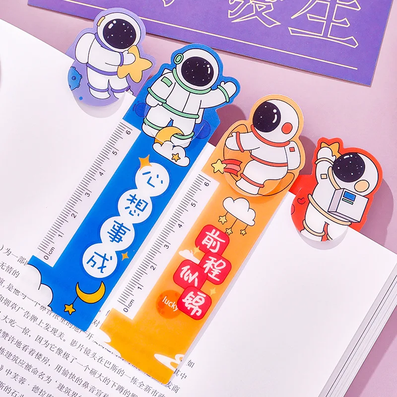 6 buah Set astronot Bookmark penggaris lucu aksesoris buku perlengkapan sekolah alat tulis lucu alat tulis estetis hadiah anak-anak