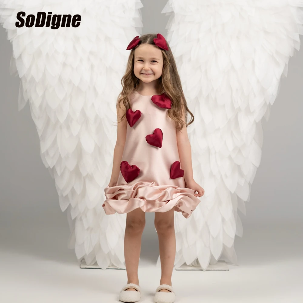 

SoDigne A-line Satin Mini Flower Girl Dress Sleeveless O-neck Princess Kid Dress 2026 Mini Birthday Party Gown Customized