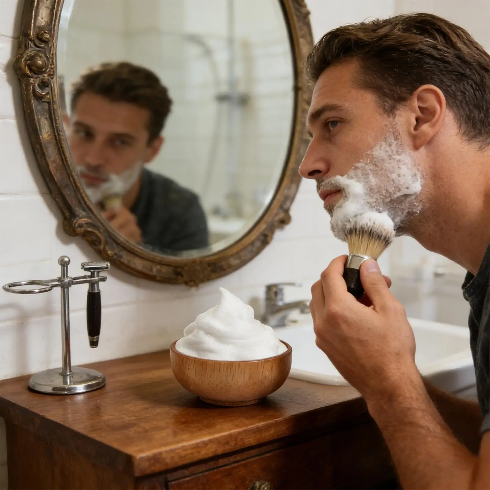 

Деревянная чаша для бритья с крышкой, герметичная чаша для пены, держатель для крема для бритья для дома, ванной, душа, отеля, салона, личного ухода