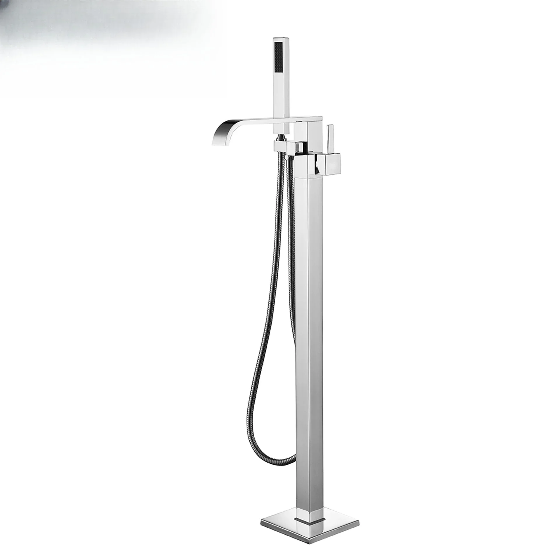 

square chrome-plated floor-to-ceiling bathtub faucet with handheld shower bathtub shower set
