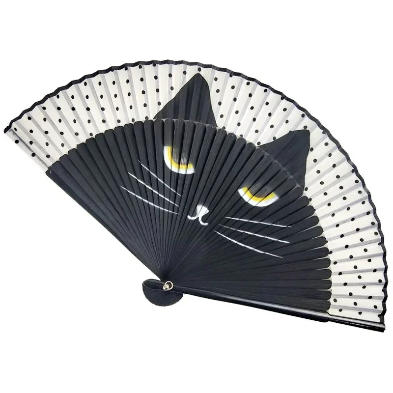 

Cat Chinese Cartoon Silk Fashionable Japan Style Hand Fans Popular Lovely Kitty Fan Handheld Folding Women Girls Show Fans