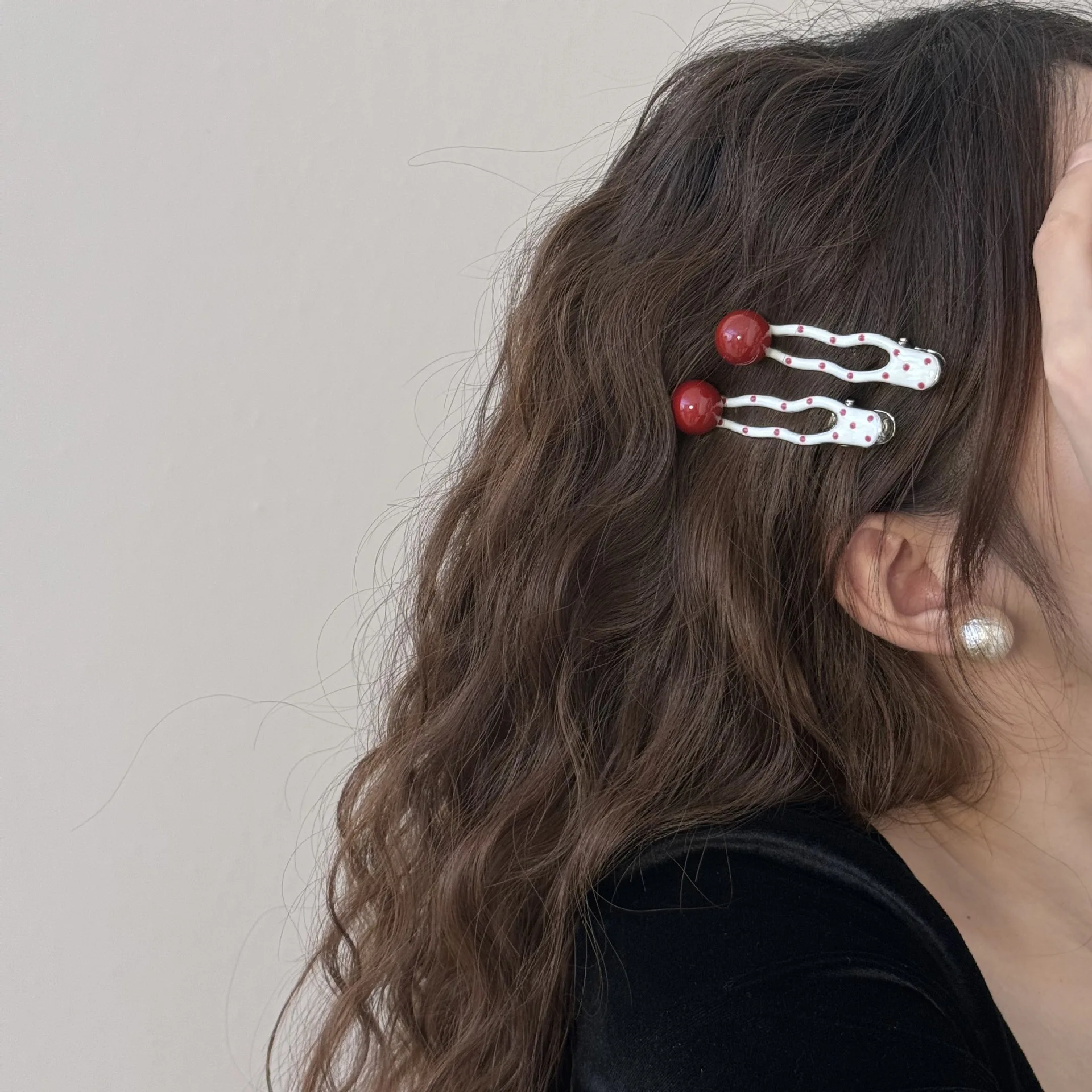 الأحمر البولكا نقطة مقاطع الشعر 2 قطعة مقاطع التمساح اللؤلؤ الحلو اشراق المشابك الفرنسية للفتيات لون البشرة الاغراء اكسسوارات #3