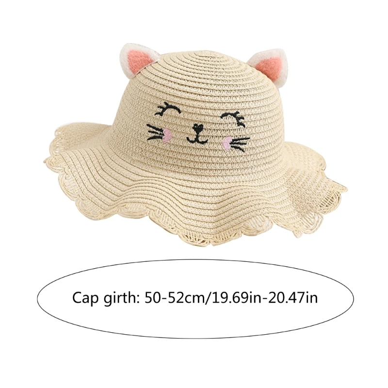 Lovely Design Kids Summer Straw Hat Cat-ear Shaped Face Wide Brim Girls Straw Sun Hat with Matching Handbag