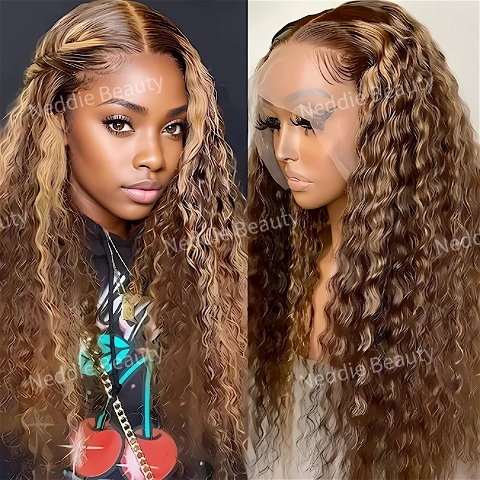 

30 40 Inch Highlight Brazilian Lace Frontal Wigs 13x6 HD Transparent Curly Human Hair Deep Wave Chioce For Women Colored Wig