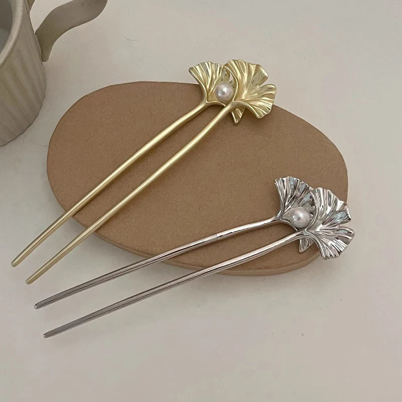 

Fashion Ginkgo Biloba Metal Hair Sticks Elegant Ladies U Shape Ponytail Clip Vintage Chinese Hairpin Headdress Hair Accessories