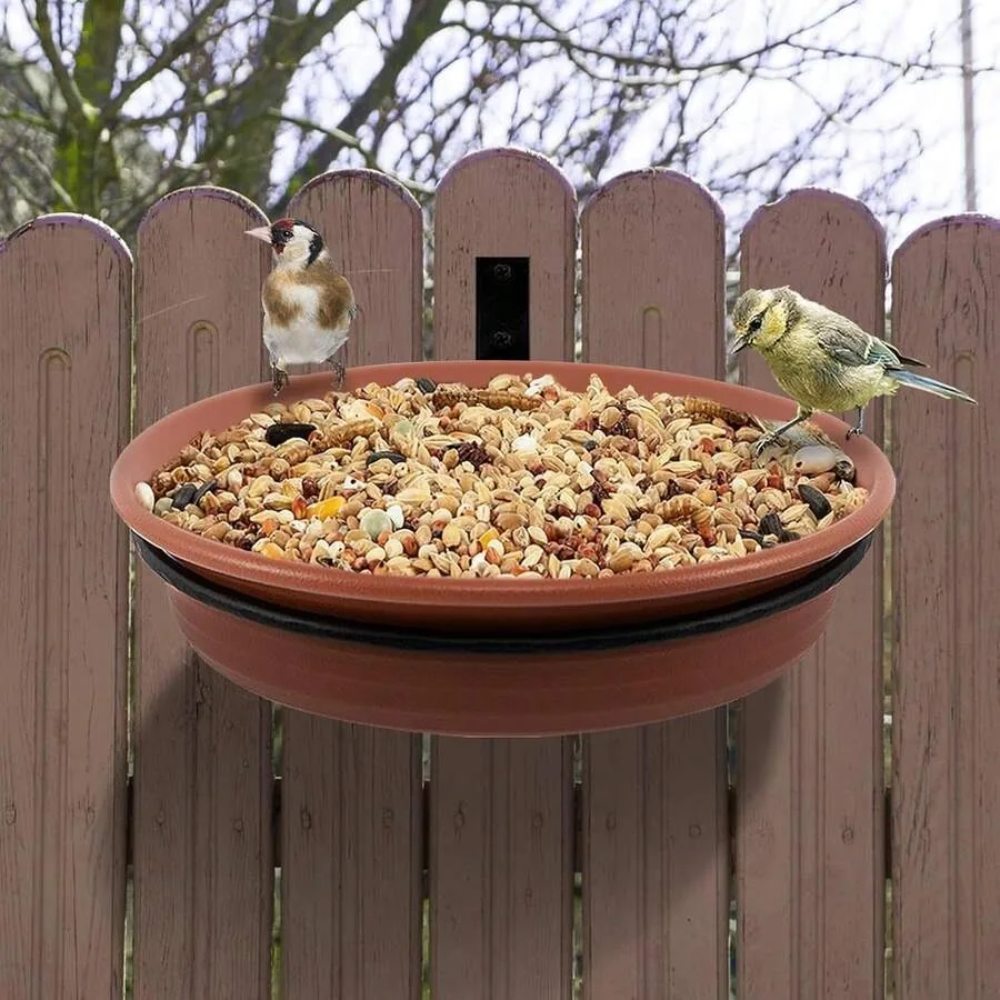 

【New Arrival】Terracotta Color Bird Feeder Bowl, Weatherproof Wall Mount Tray for Seed, Mealworms & Bath Water