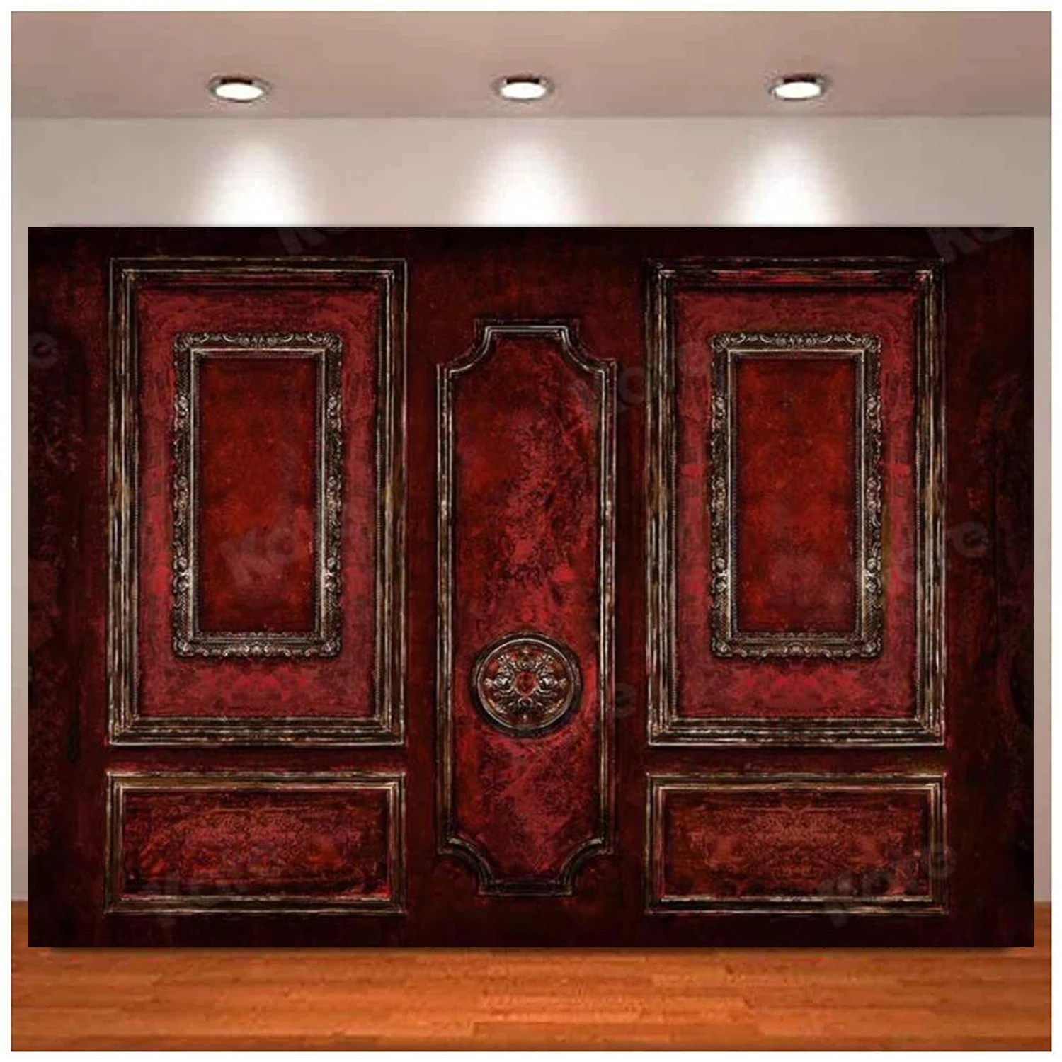 Photography Backdrop Empty Room Red Floor Classic Interior Photo Wooden Pannel Door Background Photo Studio Props For Wedding