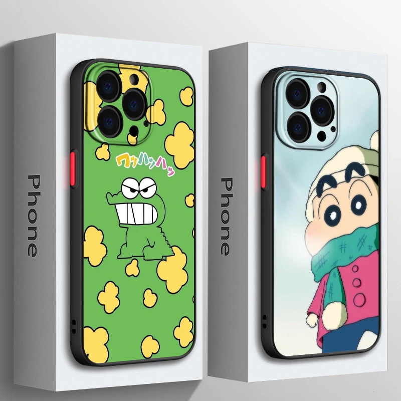 Cartoon Boy C-Crayon Shin chans For iPhone 15 14 13 12 Mini 11 XS Pro Max X XR 8 7 6 Plus Frosted Translucent Phone Case Cover