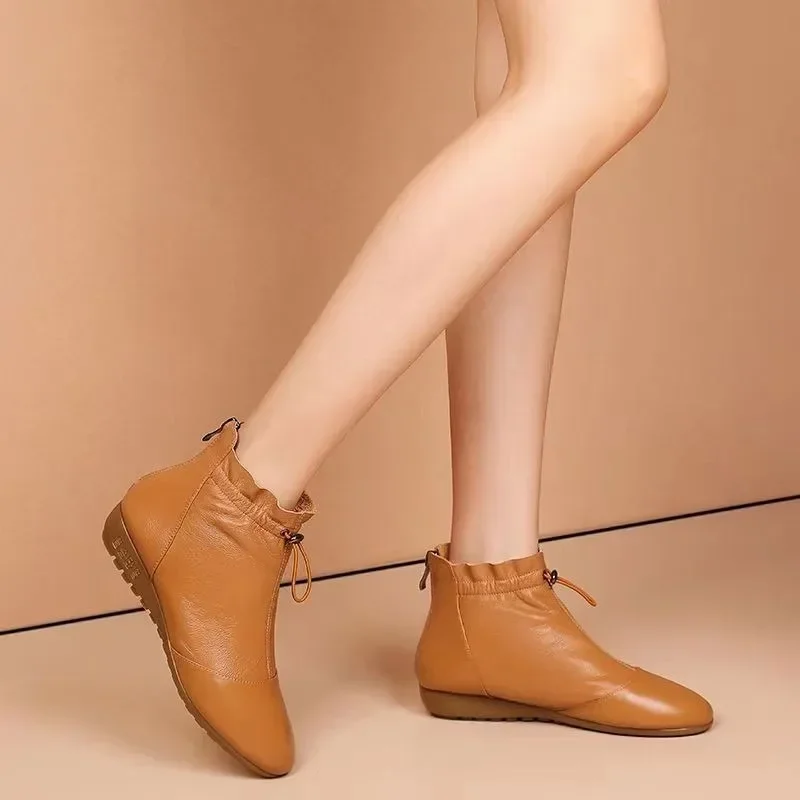 Women Sonw Boots Elastic Band Modern Boots Yellow Wedge Heels Winter Warm Velvet Shoes Leather Botas Mujer Mom Ankle Boots