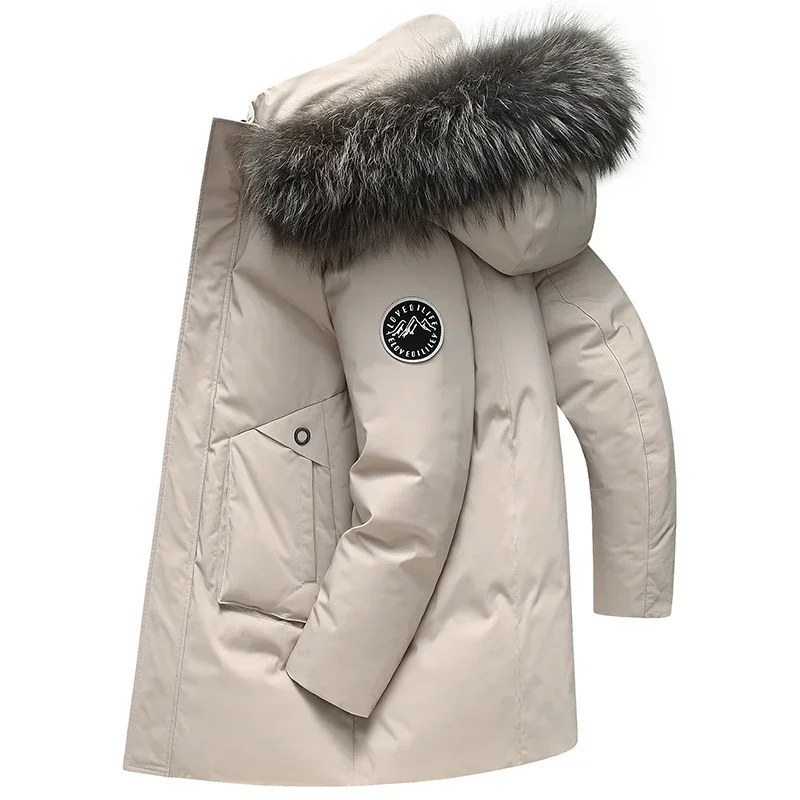 Chaqueta de plumón con cuello de piel Artificial para hombre, Abrigo con capucha cálido a prueba de viento, informal, negocios, ropa de oficina