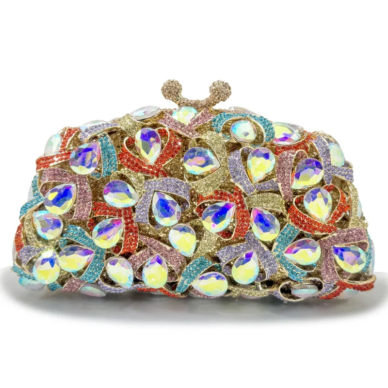 

Rhinestone Flower Pattern Crystal Glass Women's Dinner Bag Metal Handbag Diamond Cartera De Fiestas Elegantes Bolso Fiesta Mujer
