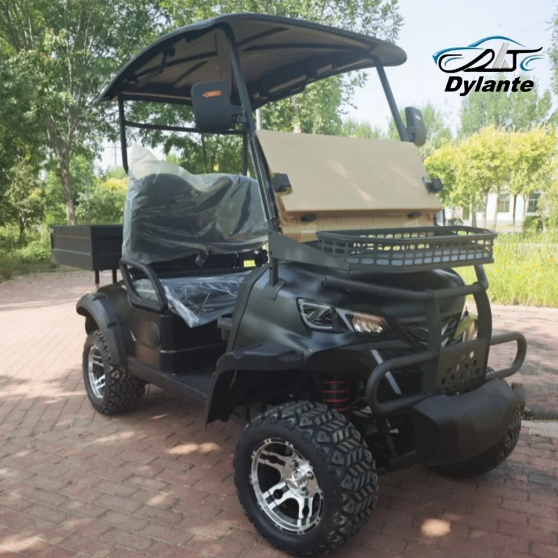 2026 Golf Buggies 4 Seater Off Road Hunting Electric Golf Cart Golf E With Rear Cargo Box 14 Inch Tires Foot Pedal Rain Cover