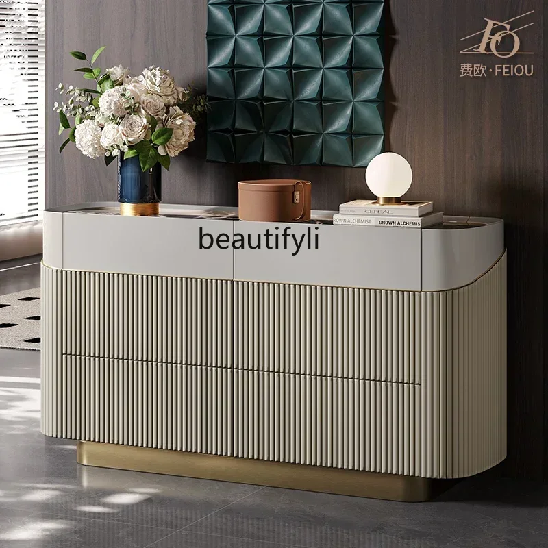 

V Light luxury chest marble high-grade paint storage cabinet bedroom bedside cabinet