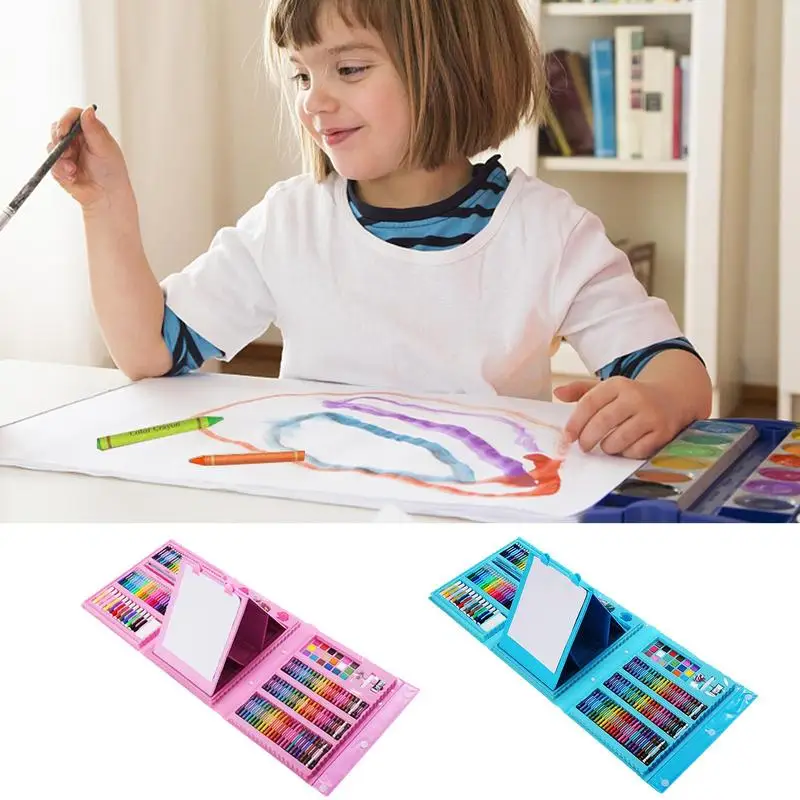 Kids Art Supplies 208Pieces Drawing Art Kit With Double Sided Trifold Easel Portable Art Painting Kit Art Case Gift For Chrismas