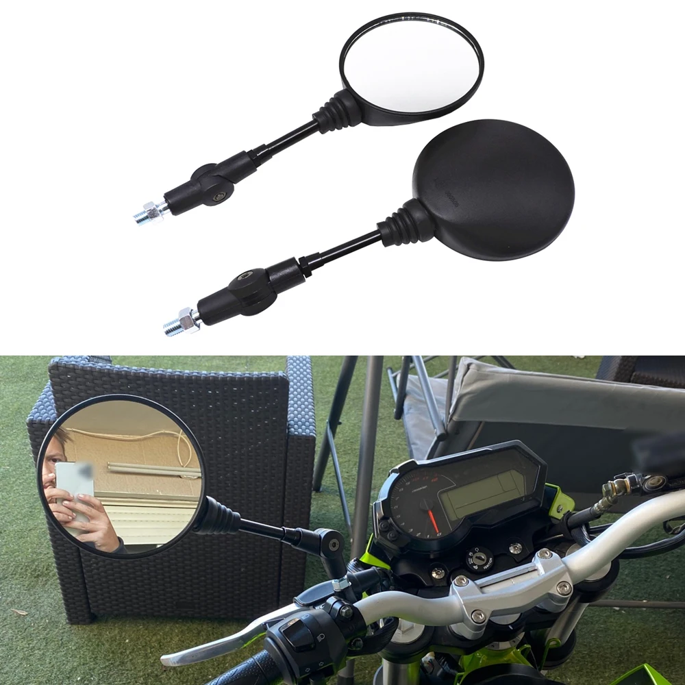 2PCS 10mm Motorcycle Side Rearview Mirror Folding Round Mirror for Harley Davidsons Suzuki Honda Kawasaki