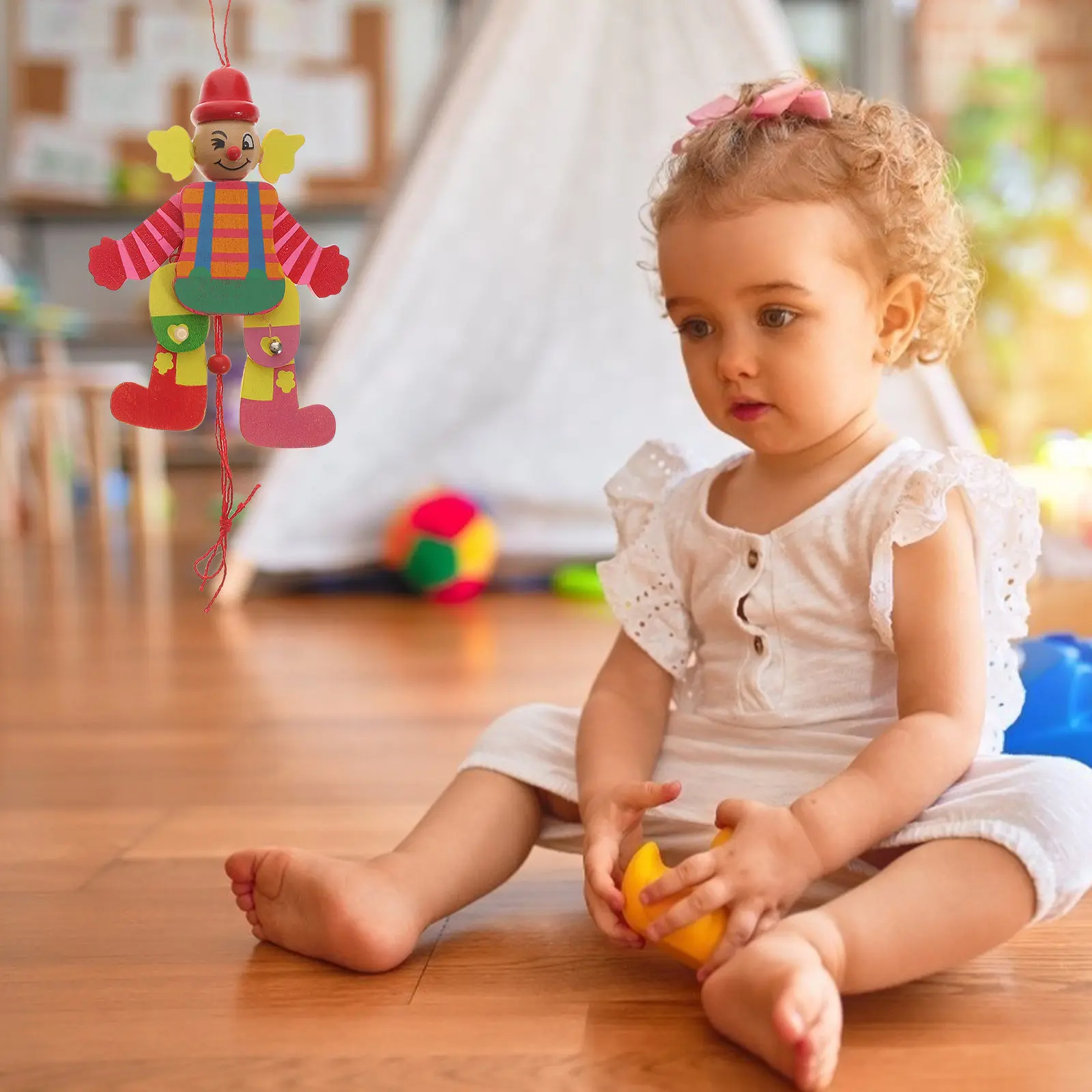 

2Pcs Bright Color Wood Clown Marionette Puppets for Children Enhance Finger Flexibility Thinking Ability Creative Performance