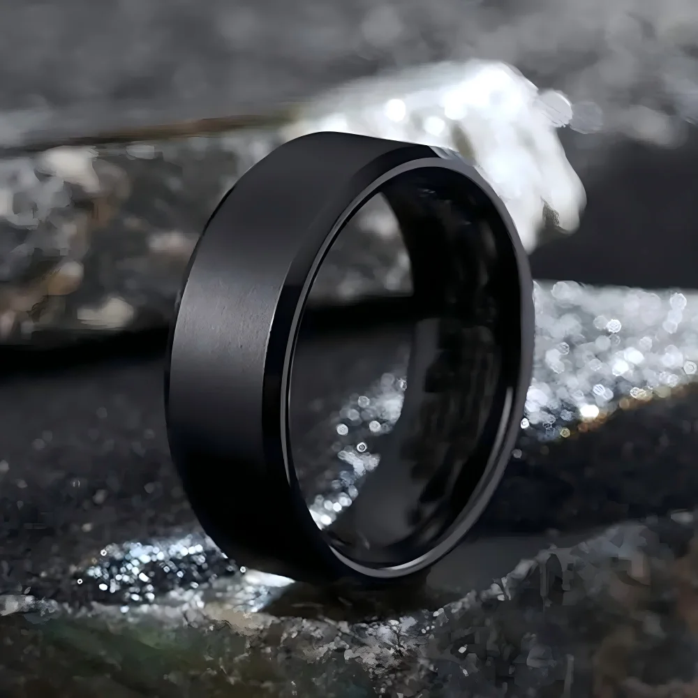 Anillo de joyería con dijes de moda para hombres y mujeres, anillos negros de acero inoxidable, compromiso de boda, accesorio masculino mate de alta calidad