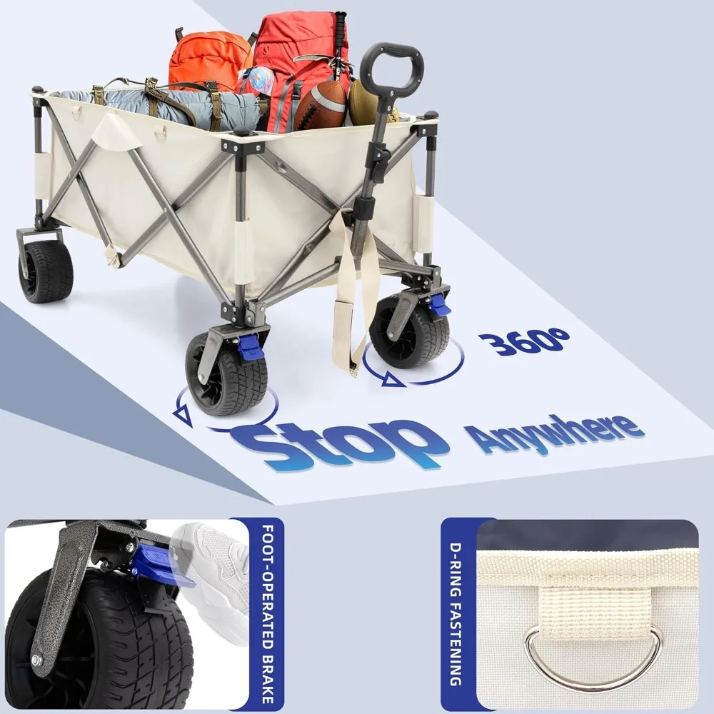 adjustable handle folding beach cart with 6.8" wheels for sand, 390lbs capacity