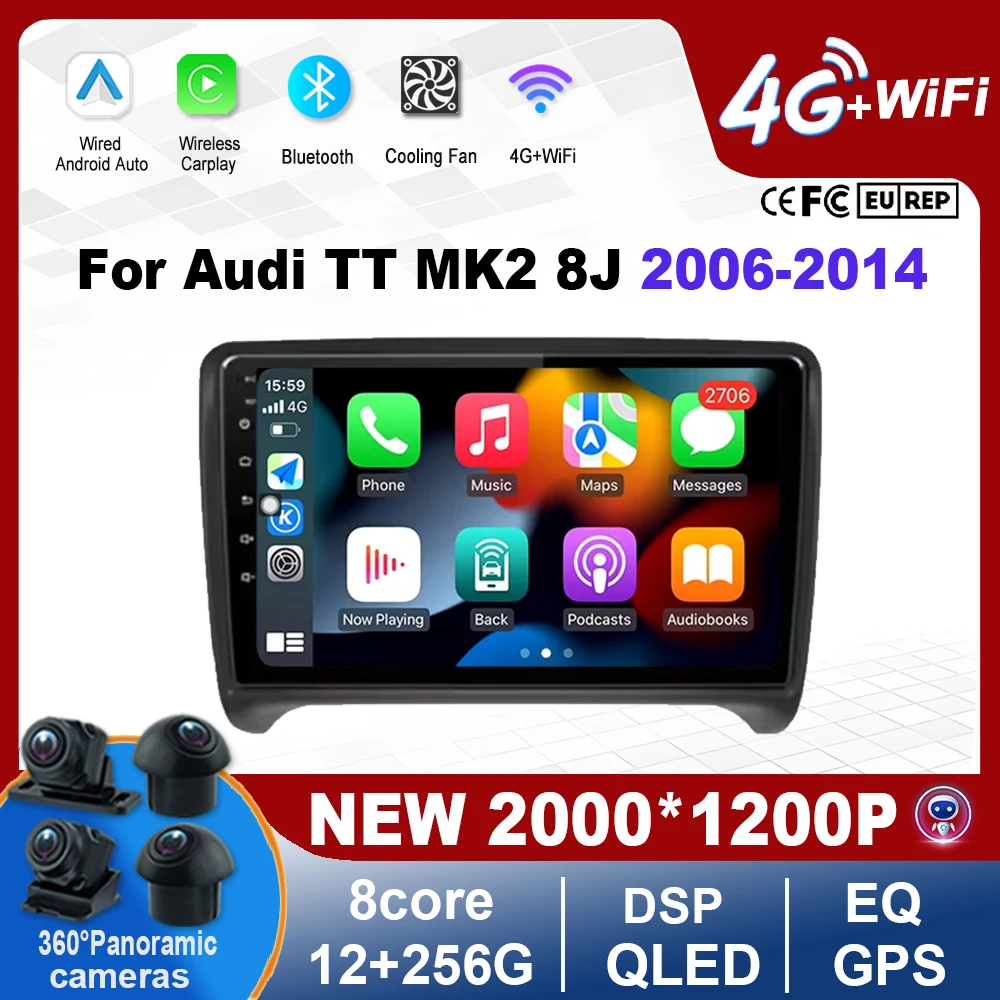 

Android 16 For Audi TT MK2 8J 2006-2014 Head Unit Carplay 2K Screen Car Radio Multimedia Player Autoradio GPS Stereo NO 2din