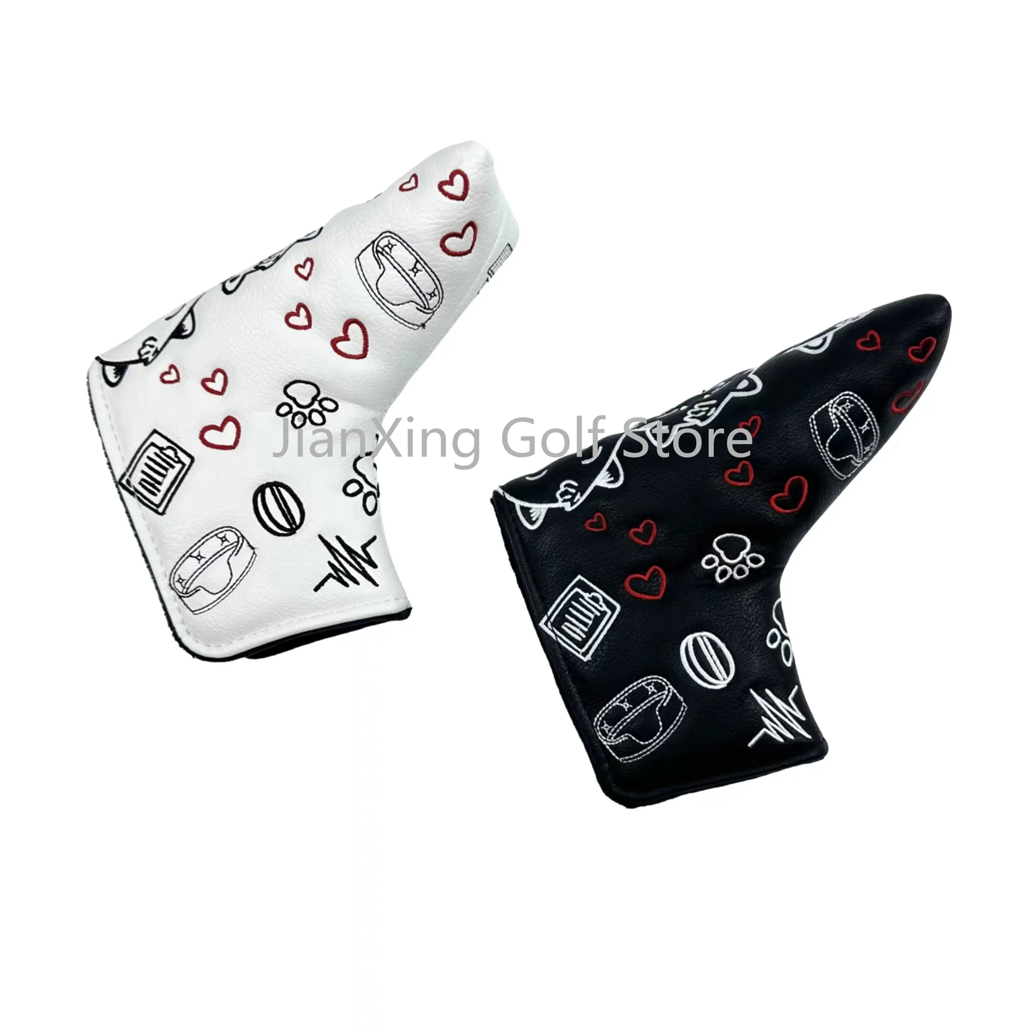 Heart shaped kitten pattern L-shaped Golf Club Blade Putter Covers Magnet Closed Styles PU Leather