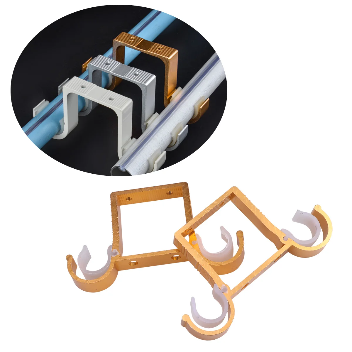 

2pcs Roman Rod Bracket Aluminum Alloy Thick Double Hook Mount For Heavy Curtains Wall Mounted Semicircular Opening Metal