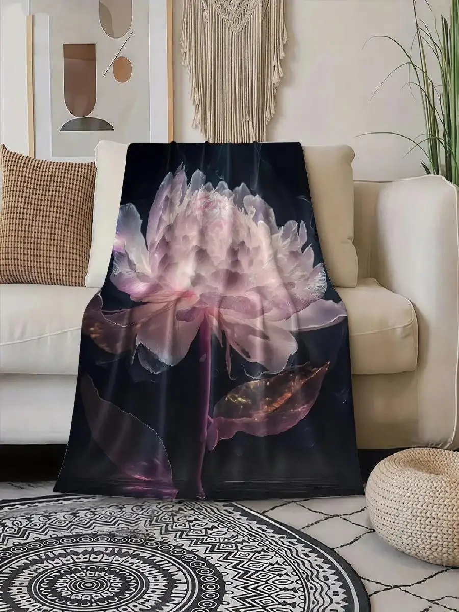 pc Floral Print Flannel Blanket  Soft Warm AllSeason Throw with Pink Peony Design Lightweight  Durable for Home Office