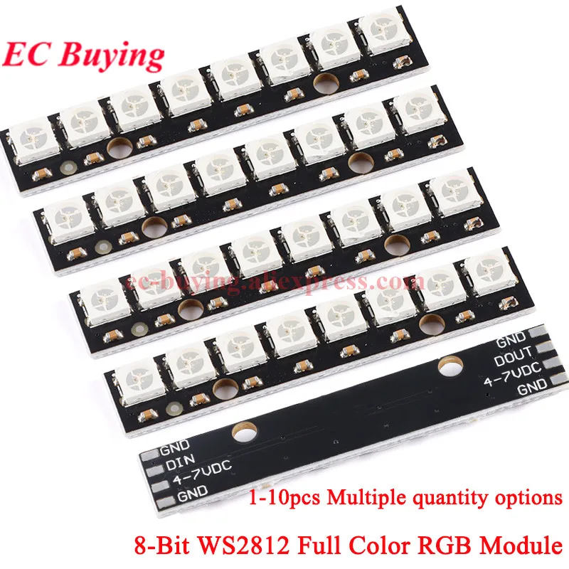 10 ชิ้น/1 ชิ้น 8*1 บิต 8 บิต WS2812 5050 RGB โมดูลแผงไฟ LED เต็มรูปแบบ 5V WS2812B ไฟ LED สีรุ้ง สำหรับ Arduino ไฟ 8 ช่อง