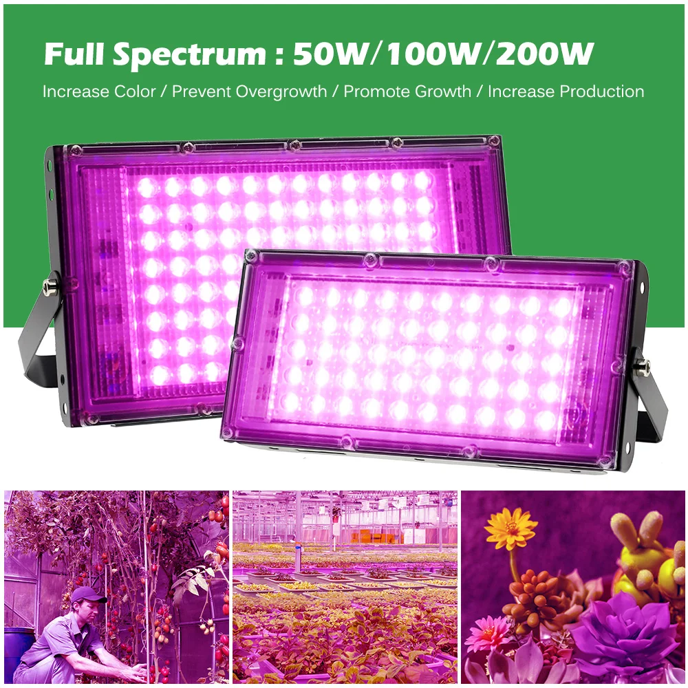 220V LED Phát Triển Ánh Sáng Suốt Chống Nước Phytolamp Cho Thực Vật 50W/100W/200W Vật Có Hoa lũ Lụt Đèn Có Chân Đế Cho Nhà Kính Lều