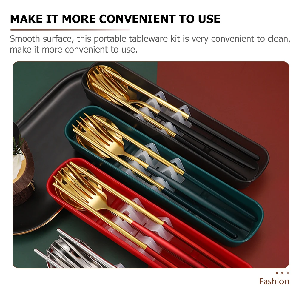 

Portable Travel Tableware Set Stainless Steel Cutlery Plastic Fork Spoon Chopsticks Camping Supplies Storage Case