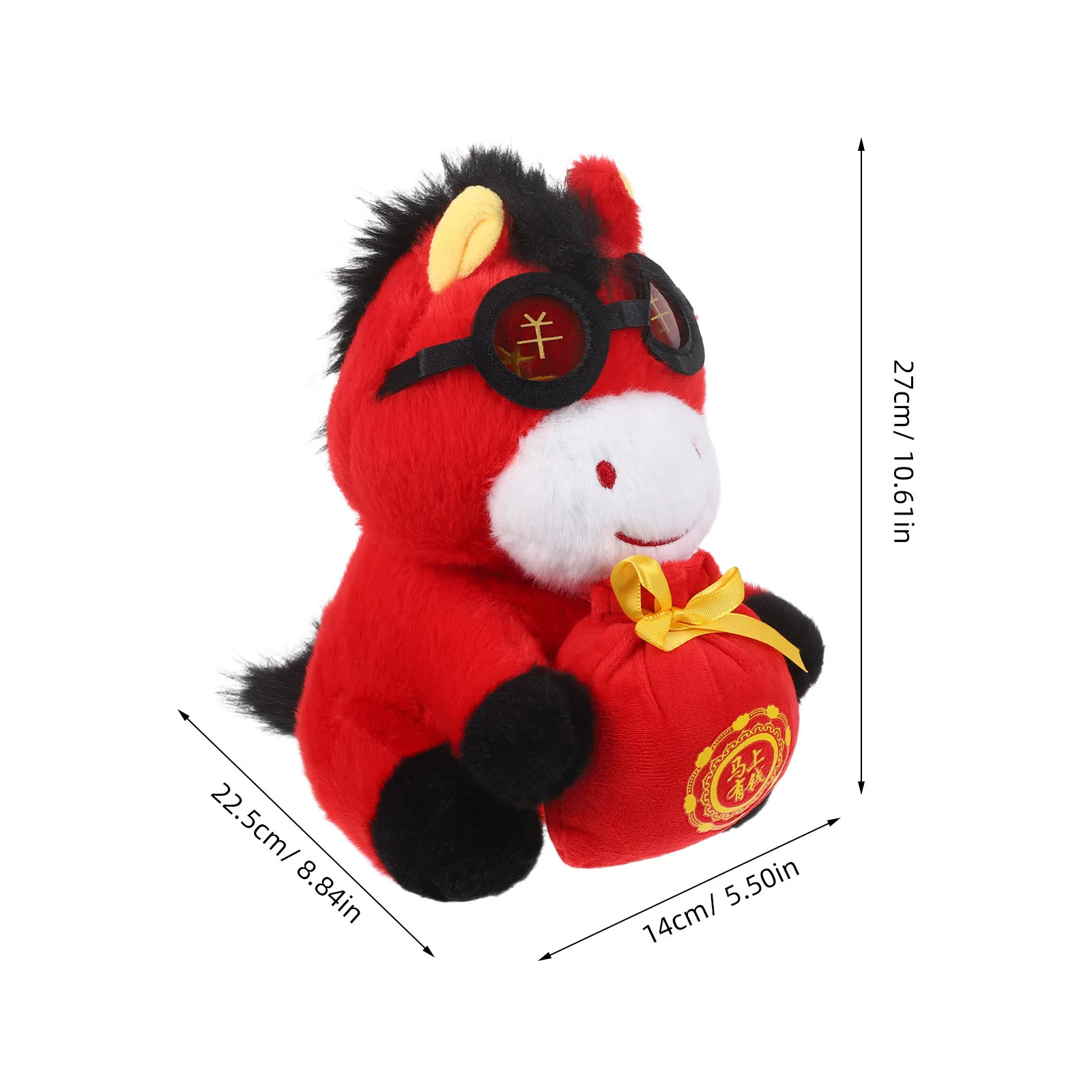 Cheval en peluche cheval rouge du nouvel an chinois 2026, mascotte du zodiaque, décor de fête pour canapé, voiture, bureau, cheval en peluche