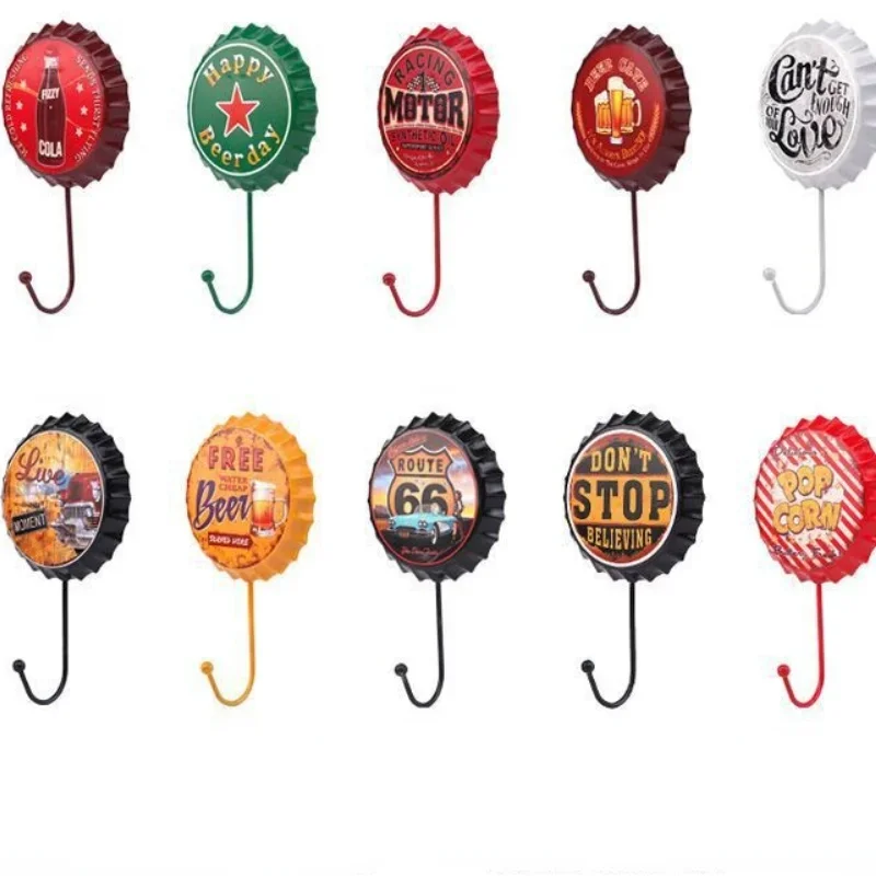 Wall Hooks for Bar Decoration Retro Beer Bottle Cafe Key Hanger Decorative Iron Hanging Coat Hanger Cute Home Wall Decor Hooks