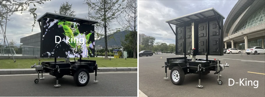 Zonne-energie P4 buitentrailer LED-scherm, schermgrootte 2240 mm x 1280 mm, aanhangergrootte 2382 mm x 1800 mm x 2074 mm